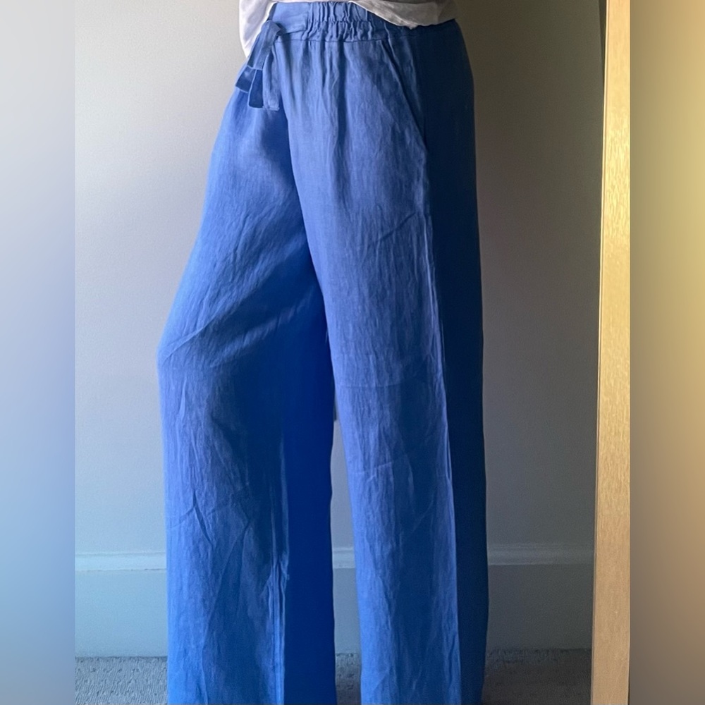 Italian Linen Wide Leg Pant, Blue, Sz.โ Sm/Med Linen & Moore - Picture 8 of 15